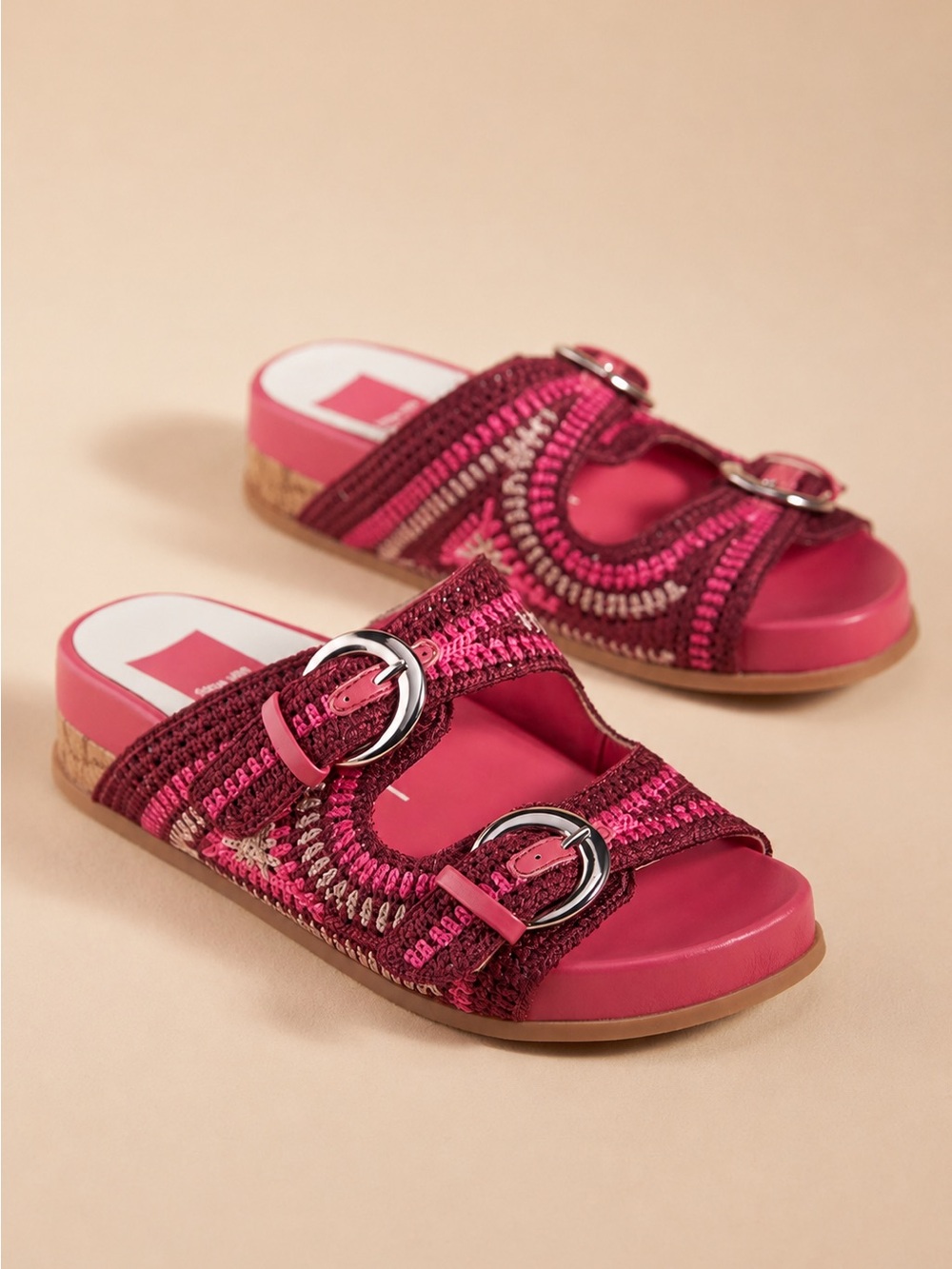 Dolce Vita Ralli Wedge Sandal platform flatform Pink Tan crochet Knit buckles 9